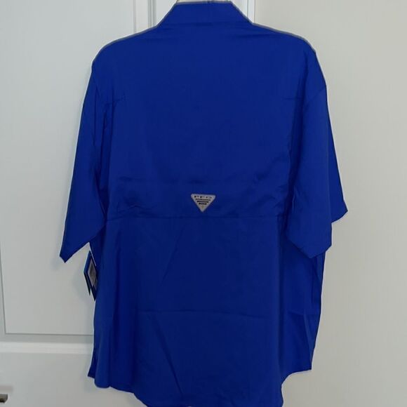 New Crystal springs 100% poly Blue Columbia PFG Performance fishing SS shirt L - Picture 2 of 7